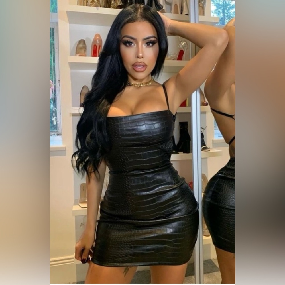 NEW WITH TAGS true icon, fox leather, mini dress BLACK